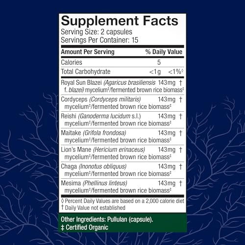 Host Defense Stamets 7 – 7 Pilzsorten Mischung – Immununterstützung mit Royal Sun Blazei, Cordyceps, Reishi, Maitake, Löwenmähne, Chaga & Mesima – 30 Kapseln (15 Portionen)
