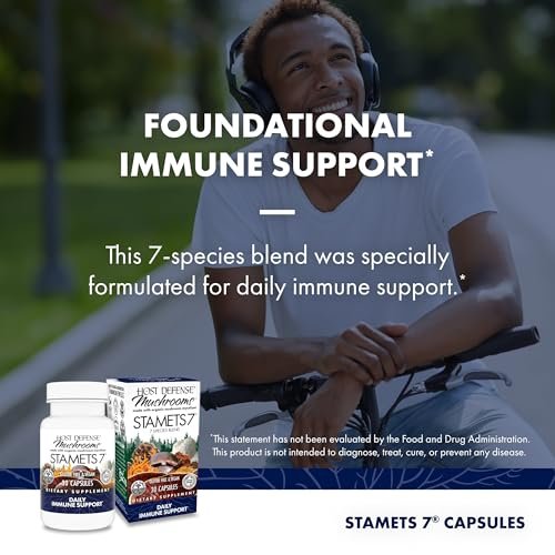 Host Defense Stamets 7 – 7 Pilzsorten Mischung – Immununterstützung mit Royal Sun Blazei, Cordyceps, Reishi, Maitake, Löwenmähne, Chaga & Mesima – 30 Kapseln (15 Portionen)