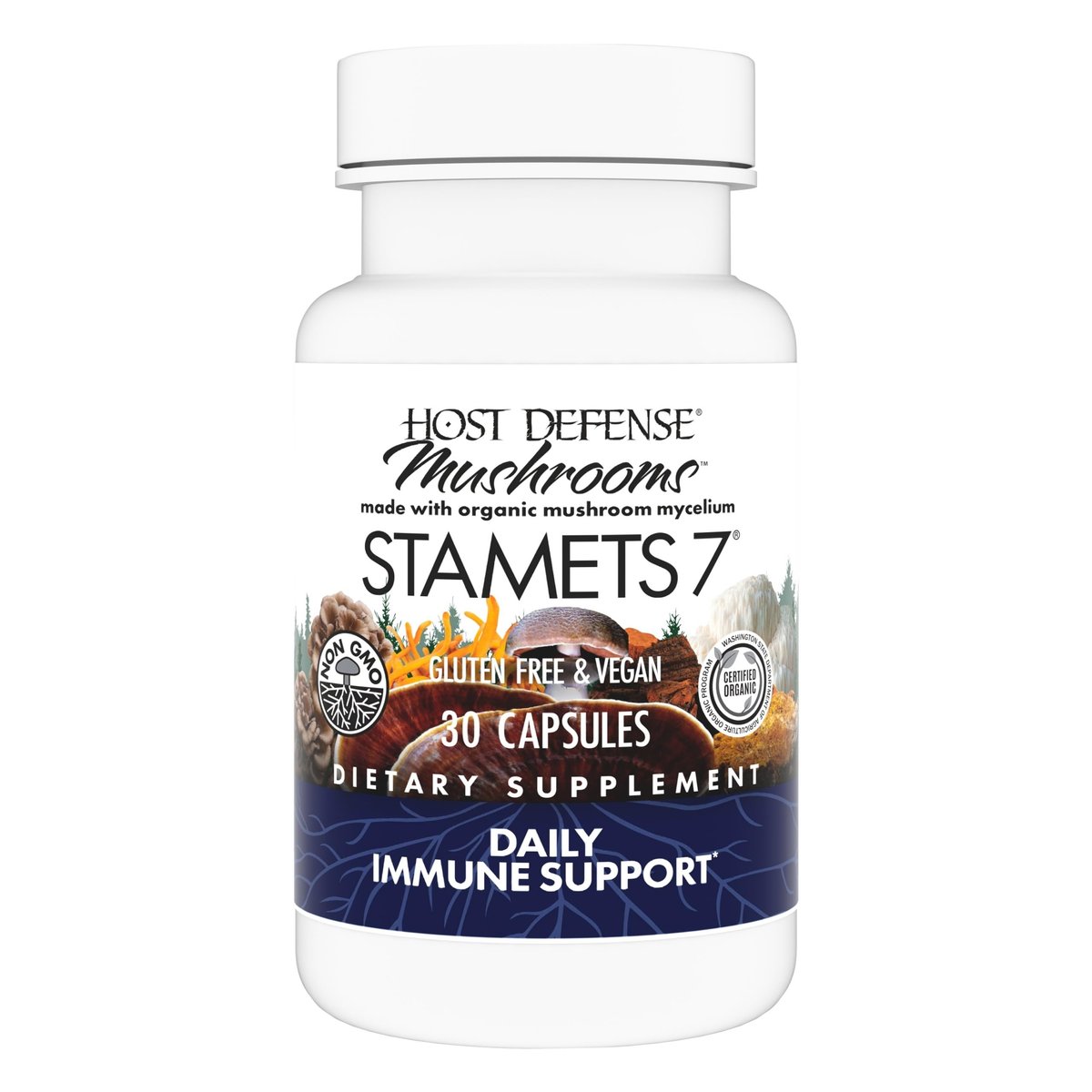 Host Defense Stamets 7 – 7 Pilzsorten Mischung – Immununterstützung mit Royal Sun Blazei, Cordyceps, Reishi, Maitake, Löwenmähne, Chaga & Mesima – 30 Kapseln (15 Portionen)