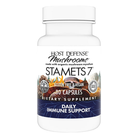 Host Defense Stamets 7 – 7 Pilzsorten Mischung – Immununterstützung mit Royal Sun Blazei, Cordyceps, Reishi, Maitake, Löwenmähne, Chaga & Mesima – 30 Kapseln (15 Portionen)