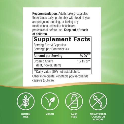 Nature's Way Premium Formula Bio-Alfalfa Jungpflanze, 1.215 mg pro Portion, 100 Kapseln