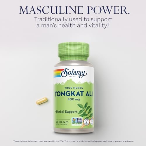 SOLARAY Tongkat Ali 400 mg – Longjack für Männer – Pflanzliche Unterstützung für Männergesundheit und Vitalität – Vegan, Nicht-GVO, Laborgeprüft – 60 Portionen, 60 VegCaps