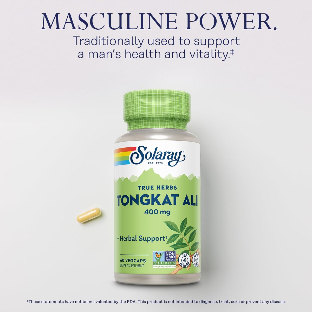 SOLARAY Tongkat Ali 400 mg – Longjack für Männer – Pflanzliche Unterstützung für Männergesundheit und Vitalität – Vegan, Nicht-GVO, Laborgeprüft – 60 Portionen, 60 VegCaps