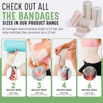 Premium elastische Bandage Wickel (2" 2er-Pack) – Haken- und Schlaufenverschlüsse an beiden Enden – Latexfrei, hypoallergen, Kompressionsrolle – Wiederverwendbare Bandagen für Taille, Beine, Ellenbogen & Knie