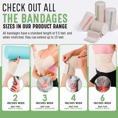 Premium elastische Bandage Wickel (2" 2er-Pack) – Haken- und Schlaufenverschlüsse an beiden Enden – Latexfrei, hypoallergen, Kompressionsrolle – Wiederverwendbare Bandagen für Taille, Beine, Ellenbogen & Knie