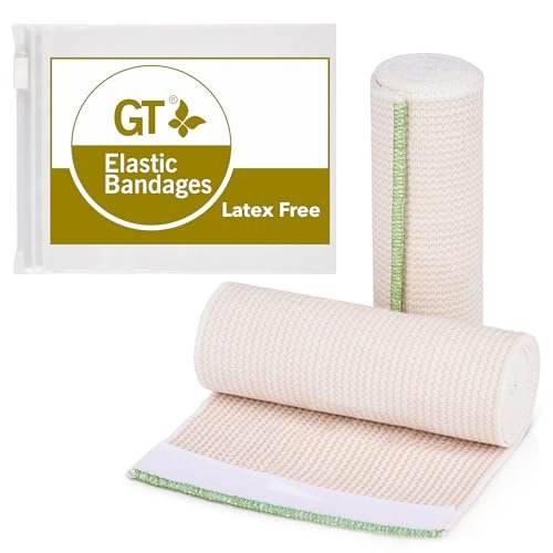 GT Premium Elastische Binde (6 Zoll, 2er-Pack) – Haken- und Schlaufenverschlüsse an beiden Enden – Latexfrei, hypoallergene Kompressionsbinde – Wiederverwendbare Bandagen für Taille, Beine, Ellbogen und Knie