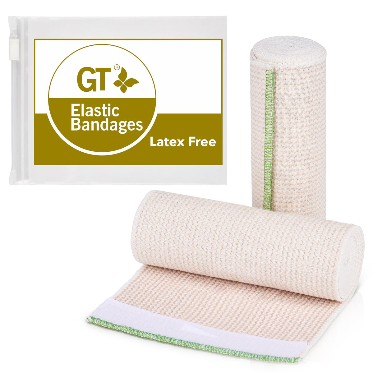 GT Premium Elastische Binde (6 Zoll, 2er-Pack) – Haken- und Schlaufenverschlüsse an beiden Enden – Latexfrei, hypoallergene Kompressionsbinde – Wiederverwendbare Bandagen für Taille, Beine, Ellbogen und Knie
