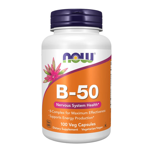 NOW Foods Vitamin B-50 Komplex, 100 vegane Kapseln – Unterstützt Energieproduktion & Nervensystem