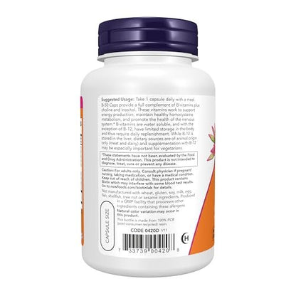 NOW Foods Vitamin B-50 Komplex, 100 vegane Kapseln – Unterstützt Energieproduktion & Nervensystem