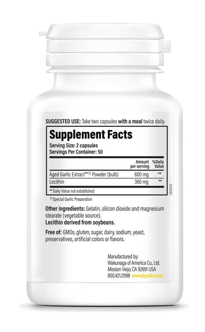Kyolic Gealter Knoblauch Extrakt Formel 104, Cholesterin Gesundheit*, 100 Kapseln