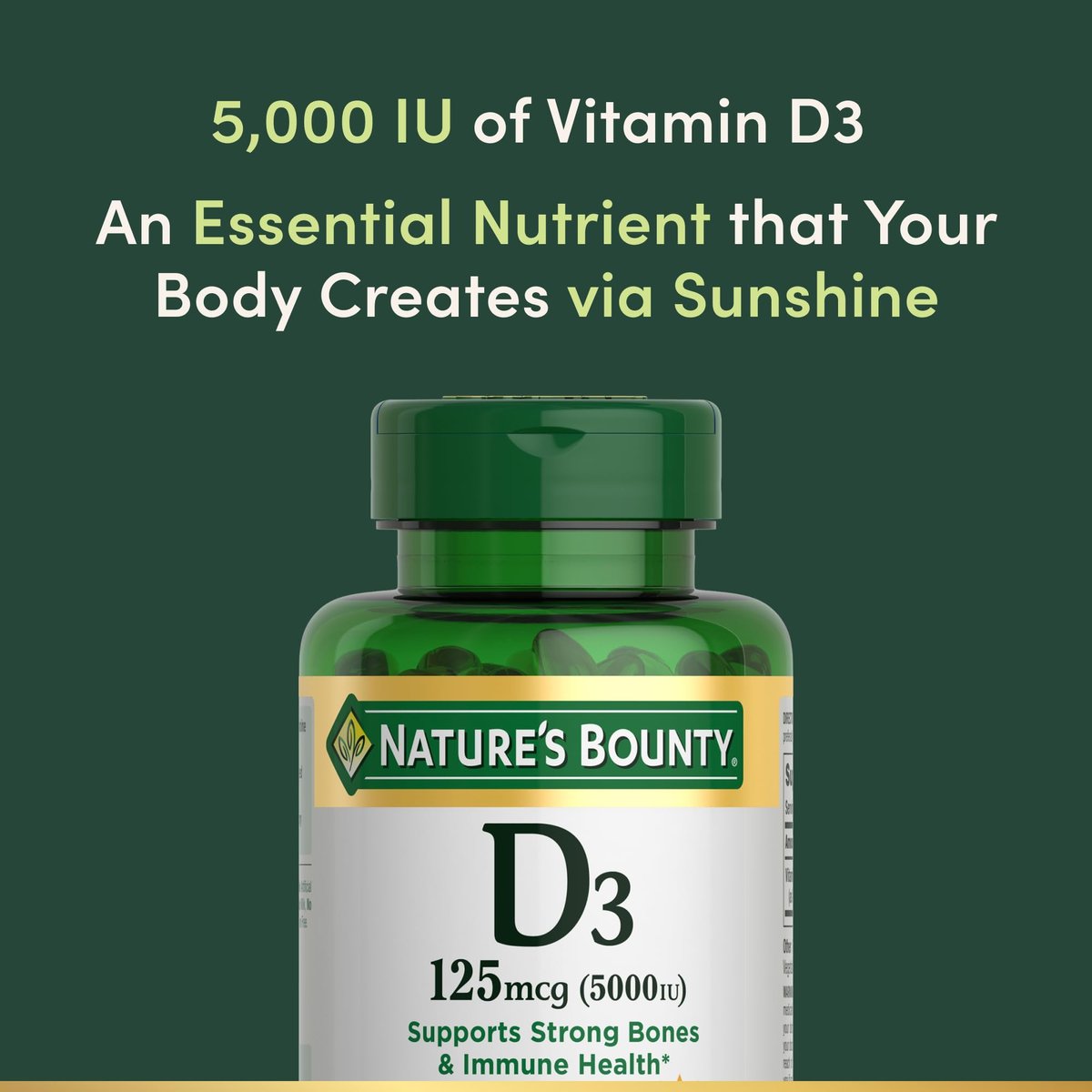 Nature's Bounty Vitamin D3 5000 IE Weichkapseln zur schnellen Freisetzung – Unterstützt das Immunsystem, 240 Stück