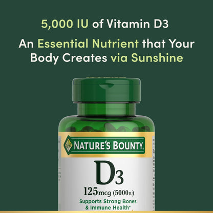 Nature's Bounty Vitamin D3 5000 IE Weichkapseln zur schnellen Freisetzung – Unterstützt das Immunsystem, 240 Stück