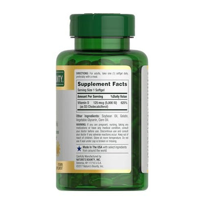 Nature's Bounty Vitamin D3 5000 IE Weichkapseln zur schnellen Freisetzung – Unterstützt das Immunsystem, 240 Stück