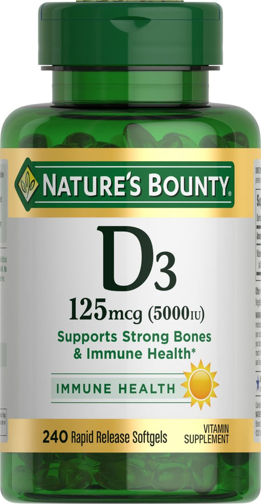 Nature's Bounty Vitamin D3 5000 IE Weichkapseln zur schnellen Freisetzung – Unterstützt das Immunsystem, 240 Stück