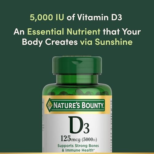 Nature's Bounty Vitamin D3 5000 IE Weichkapseln zur schnellen Freisetzung – Unterstützt das Immunsystem, 240 Stück