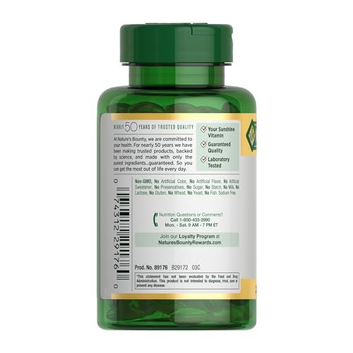 Nature's Bounty Vitamin D3 5000 IE Weichkapseln zur schnellen Freisetzung – Unterstützt das Immunsystem, 240 Stück