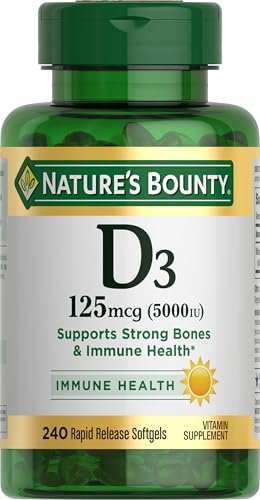 Nature's Bounty Vitamin D3 5000 IE Weichkapseln zur schnellen Freisetzung – Unterstützt das Immunsystem, 240 Stück
