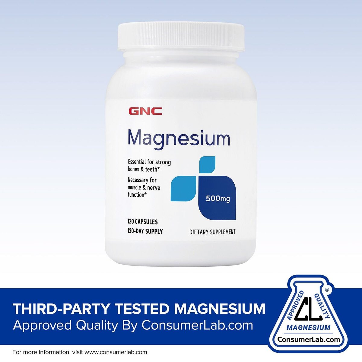 GNC Magnesium 500mg – 120 Kapseln – Unterstützt Kalziumaufnahme, starke Knochen und Zähne