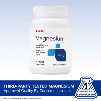 GNC Magnesium 500mg – 120 Kapseln – Unterstützt Kalziumaufnahme, starke Knochen und Zähne