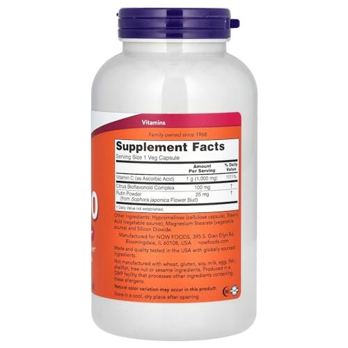 Now Foods C 1000, 250 Kapseln - Hochdosiertes Vitamin C zur Immununterstützung