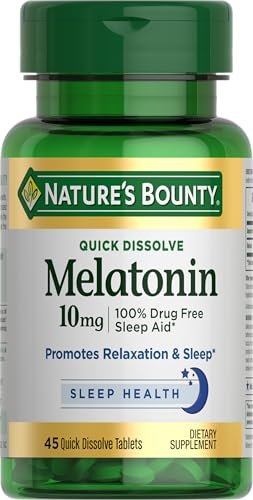 Nature's Bounty Melatonin 10 mg, 45 Tabletten zum schnellen Zerschmelzen – 100 % arzneimittelfreies Schlafmittel, Nahrungsergänzungsmittel zur Förderung von Entspannung und Schlafgesundheit