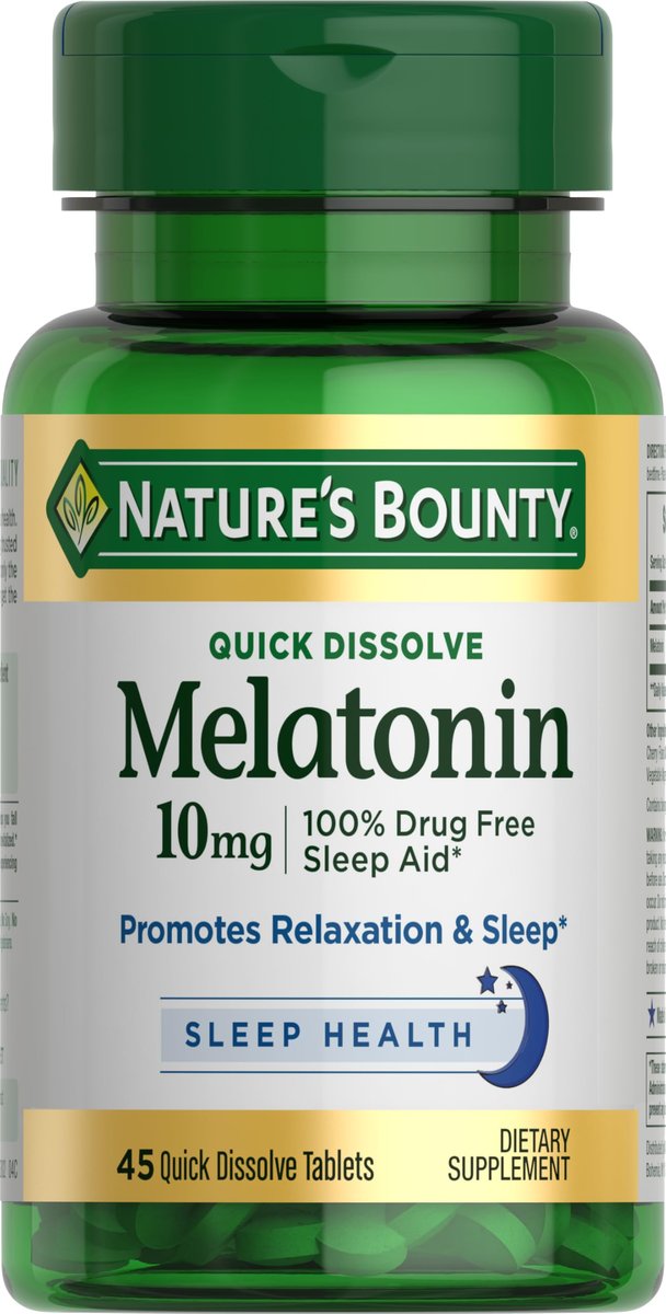 Nature's Bounty Melatonin 10 mg, 45 Tabletten zum schnellen Zerschmelzen – 100 % arzneimittelfreies Schlafmittel, Nahrungsergänzungsmittel zur Förderung von Entspannung und Schlafgesundheit