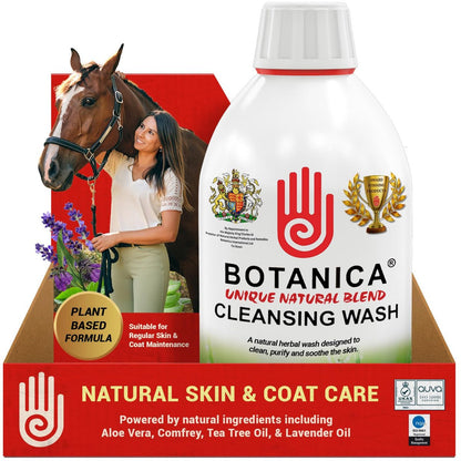 Botanica Cleansing Wash | Pferdehaut-Reiniger & Fellpflege-Shampoo | Botanische Formel mit Aloe Vera, Teebaum, Lavendel & Beinwell | 500 ml