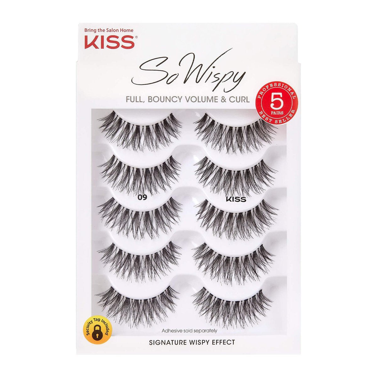 KISS So Wispy Fake Wimpern Multipack #09 – Leichte, wiederverwendbare Wimpern aus Echthaar, 5 Paar, Schwarz