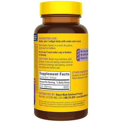 Nature Made Biotin 2500 mcg Extra Strength – Biotin für gesunde Haare, Haut und Nägel, 150 Weichkapseln, 150-Tage-Versorgung