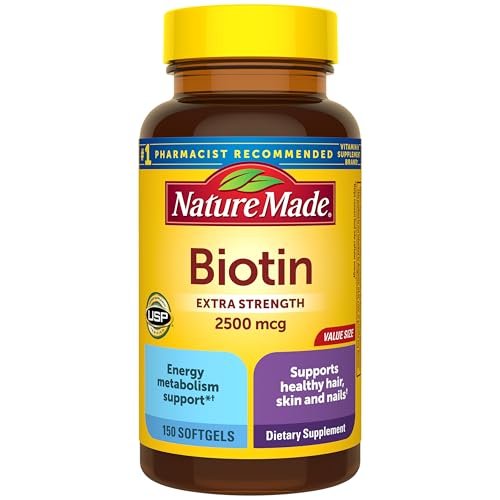 Nature Made Biotin 2500 mcg Extra Strength – Biotin für gesunde Haare, Haut und Nägel, 150 Weichkapseln, 150-Tage-Versorgung