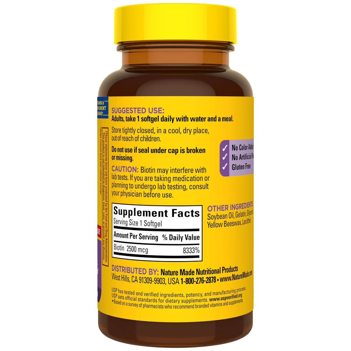 Nature Made Biotin 2500 mcg Extra Strength – Biotin für gesunde Haare, Haut und Nägel, 150 Weichkapseln, 150-Tage-Versorgung