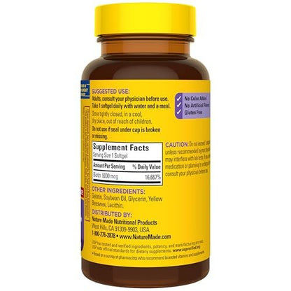 Nature Made Biotin 2500 mcg Extra Strength – Biotin für gesunde Haare, Haut und Nägel, 150 Weichkapseln, 150-Tage-Versorgung