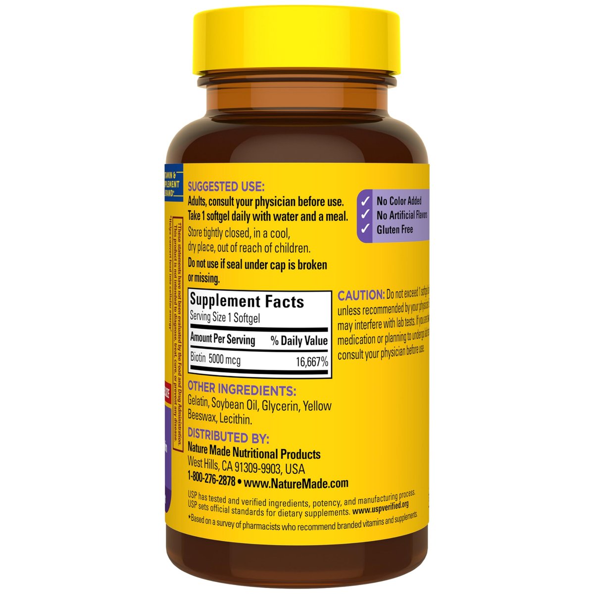 Nature Made Maximum Strength Biotin 5000 mcg Weichkapseln – Biotin für Haare, Haut und Nägel, Nahrungsergänzungsmittel, 120 Stück