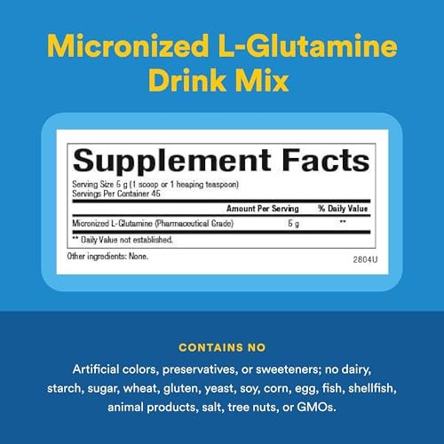 Natural Factors, Mikronisiertes L-Glutamin Getränkepulver 5000 mg, Unterstützt Muskeln und Immunfunktion, 283 g