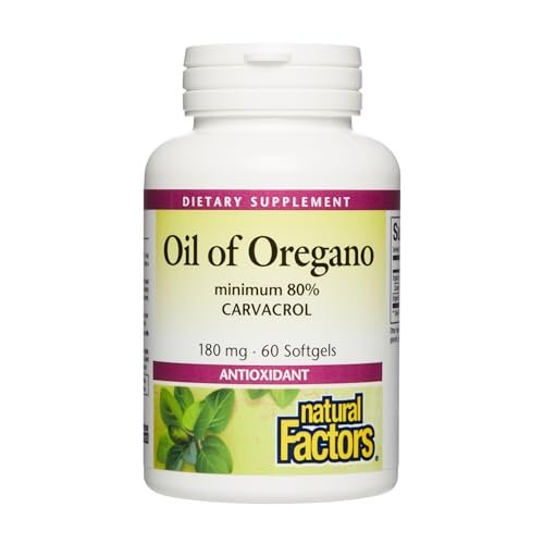 Natural Factors Oreganoöl – Unterstützt ein gesundes Immunsystem – Kräuterergänzung mit Olivenöl & Vitamin E – Antioxidantien Unterstützung – 60 Weichkapseln