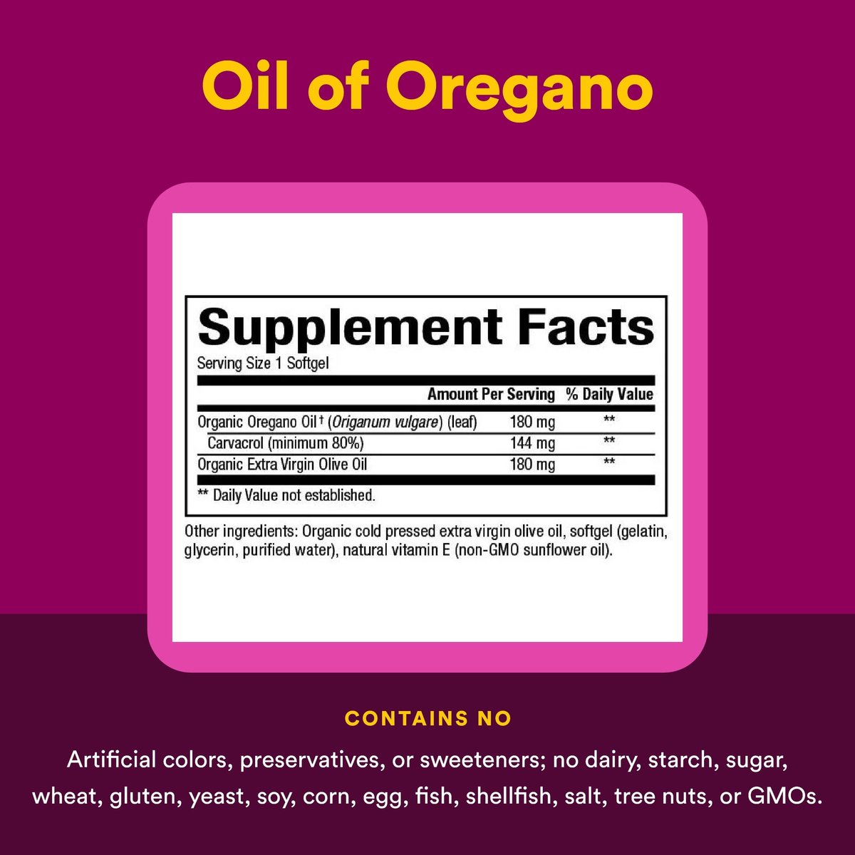 Natural Factors Oreganoöl – Unterstützt ein gesundes Immunsystem – Kräuterergänzung mit Olivenöl & Vitamin E – Antioxidantien Unterstützung – 60 Weichkapseln