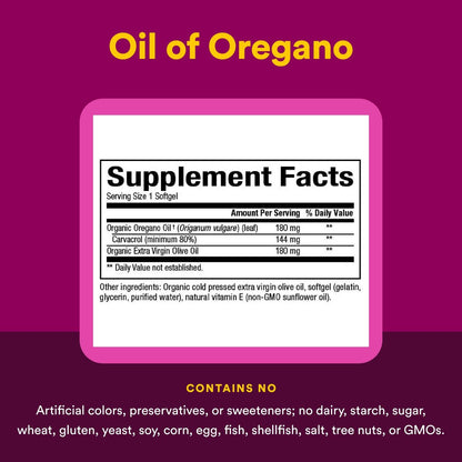 Natural Factors Oreganoöl – Unterstützt ein gesundes Immunsystem – Kräuterergänzung mit Olivenöl & Vitamin E – Antioxidantien Unterstützung – 60 Weichkapseln