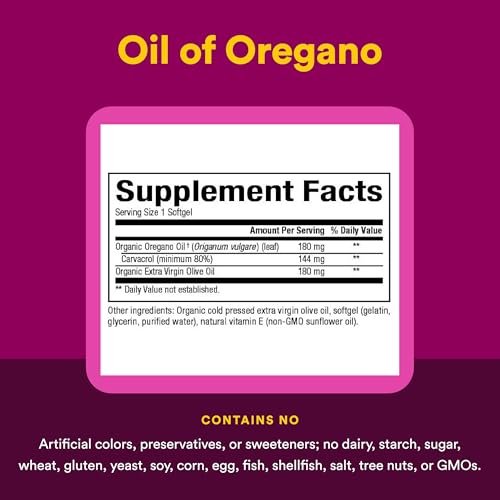 Natural Factors Oreganoöl – Unterstützt ein gesundes Immunsystem – Kräuterergänzung mit Olivenöl & Vitamin E – Antioxidantien Unterstützung – 60 Weichkapseln