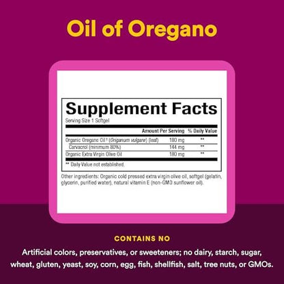 Natural Factors Oreganoöl – Unterstützt ein gesundes Immunsystem – Kräuterergänzung mit Olivenöl & Vitamin E – Antioxidantien Unterstützung – 60 Weichkapseln