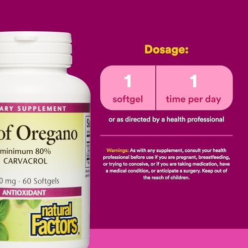 Natural Factors Oreganoöl – Unterstützt ein gesundes Immunsystem – Kräuterergänzung mit Olivenöl & Vitamin E – Antioxidantien Unterstützung – 60 Weichkapseln