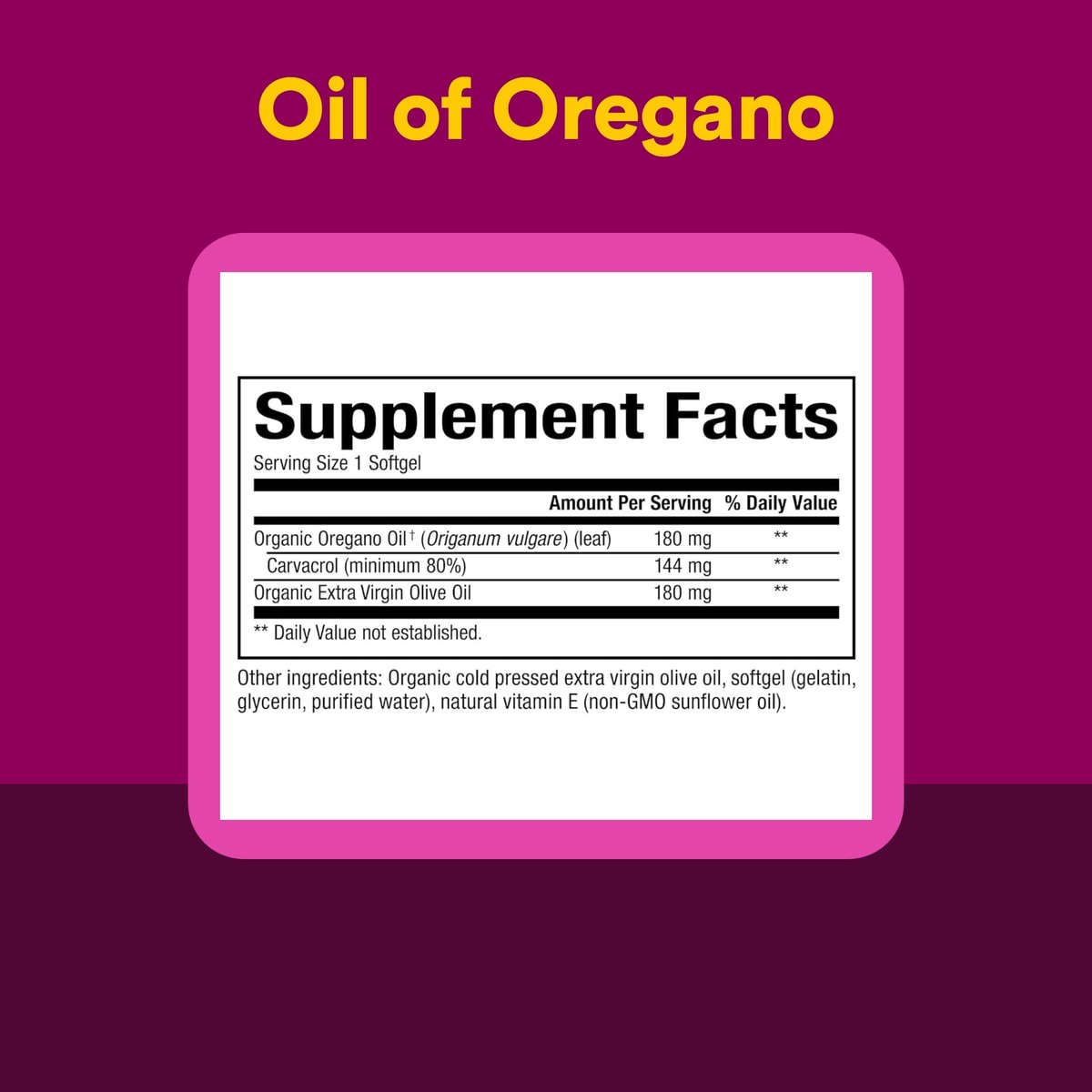 Natural Factors Oregano-Öl 180 mg – Hochwertiges Nahrungsergänzungsmittel mit extra natives Olivenöl, 30 Softgels
