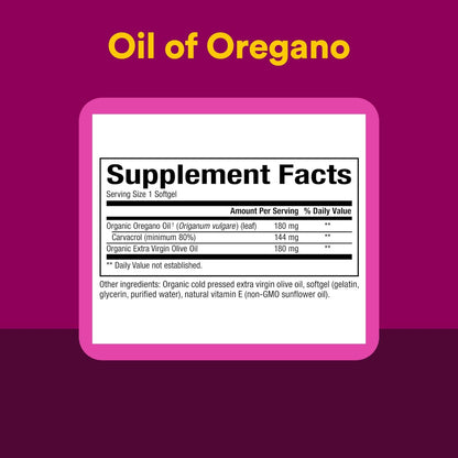 Natural Factors Oregano-Öl 180 mg – Hochwertiges Nahrungsergänzungsmittel mit extra natives Olivenöl, 30 Softgels