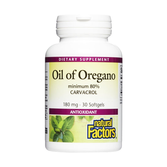 Natural Factors Oregano-Öl 180 mg – Hochwertiges Nahrungsergänzungsmittel mit extra natives Olivenöl, 30 Softgels