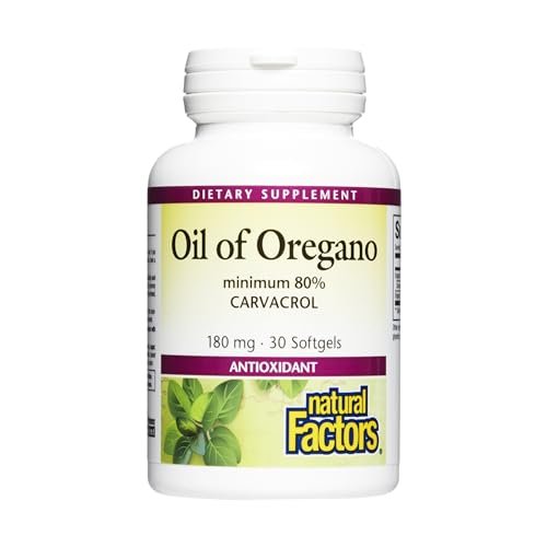 Natural Factors Oregano-Öl 180 mg – Hochwertiges Nahrungsergänzungsmittel mit extra natives Olivenöl, 30 Softgels