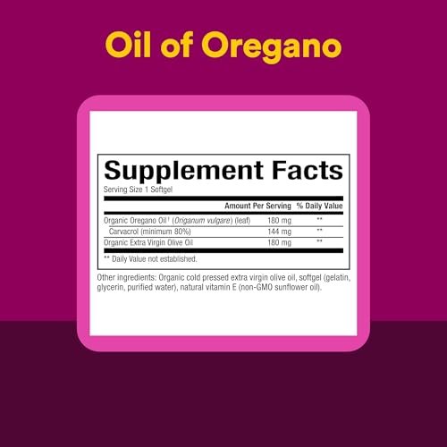 Natural Factors Oregano-Öl 180 mg – Hochwertiges Nahrungsergänzungsmittel mit extra natives Olivenöl, 30 Softgels