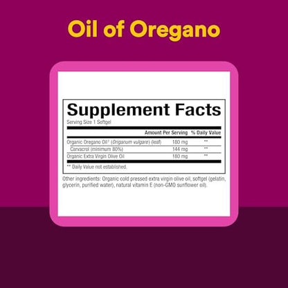 Natural Factors Oregano-Öl 180 mg – Hochwertiges Nahrungsergänzungsmittel mit extra natives Olivenöl, 30 Softgels