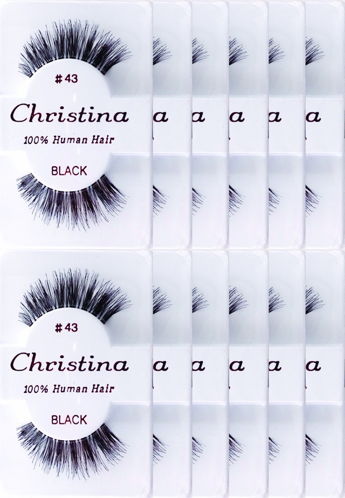 Christina 12er-Pack falsche Wimpern, Stil 43 – Echthaar, natürlich schwarz
