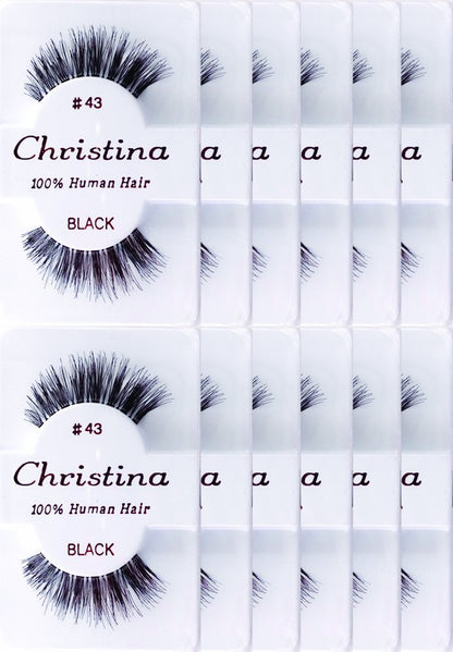 Christina 12er-Pack falsche Wimpern, Stil 43 – Echthaar, natürlich schwarz