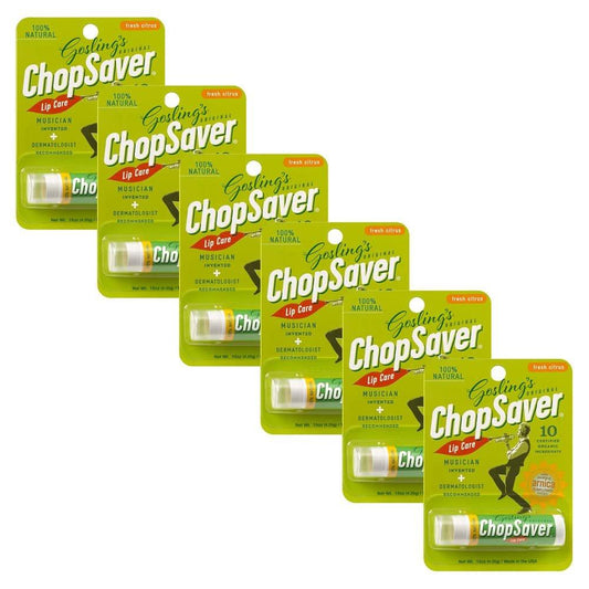 Gosling's Original ChopSaver Lippenpflege, natürlicher, feuchtigkeitsspendender Lippenbalsam für Musiker und mehr, wirksame Linderung bei trockenen, rissigen Lippen und Haut, hergestellt in den USA, 0,15 Unzen (Packung mit 6)