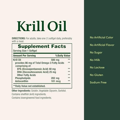 Nature's Bounty Krillöl 500mg, 30 Kapseln – Herzgesundheit & Nahrungsergänzung